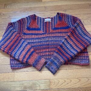 Urban Outfitters Striped Cropped Cardigan in Rust Orange and Navy Blue